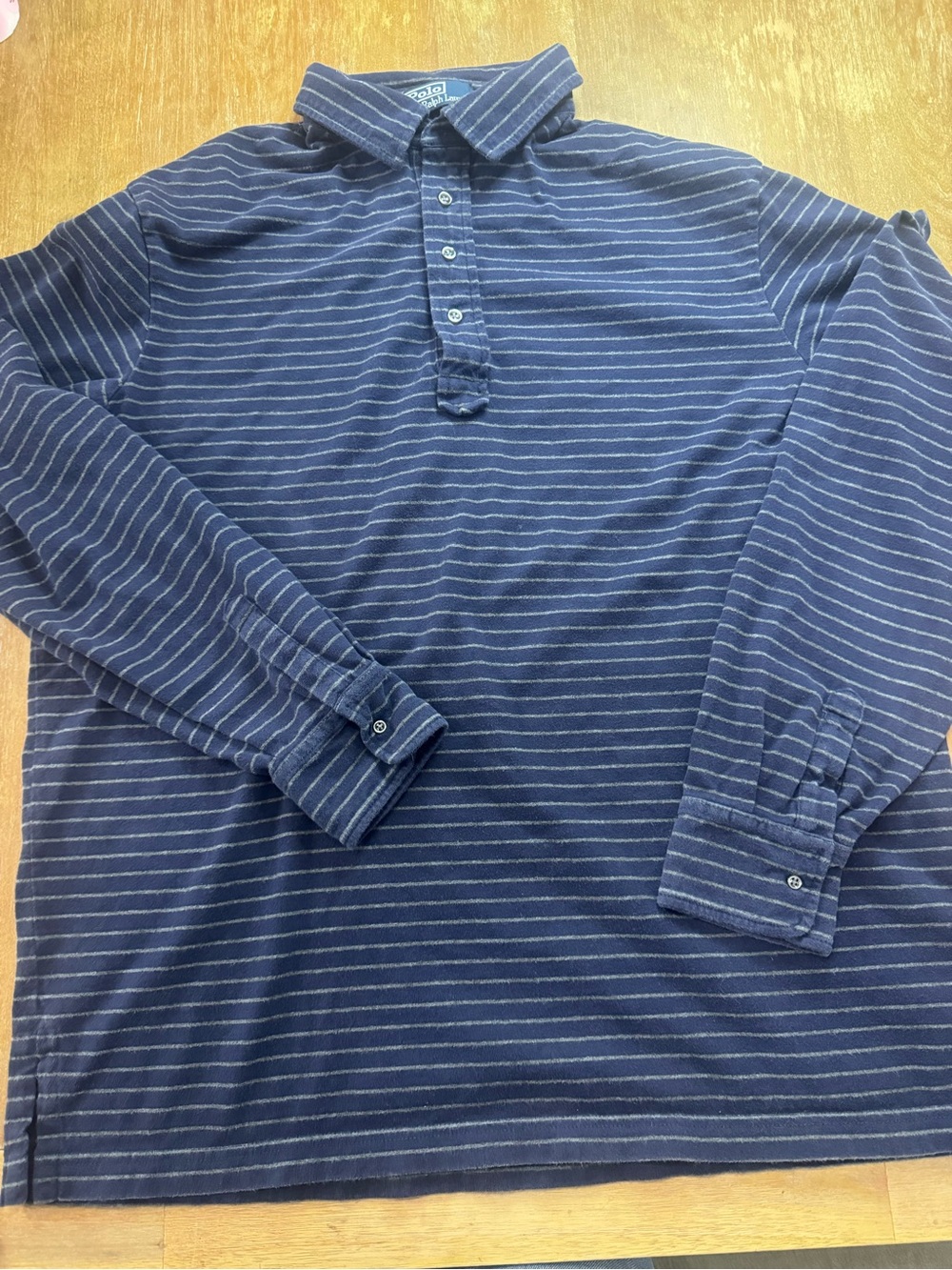 Polo by Ralph Lauren Navy and Light-Striped Long-Sleeve Polo men’s
